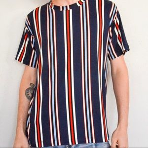 Vertical Striped Crew Neck Tee- Red